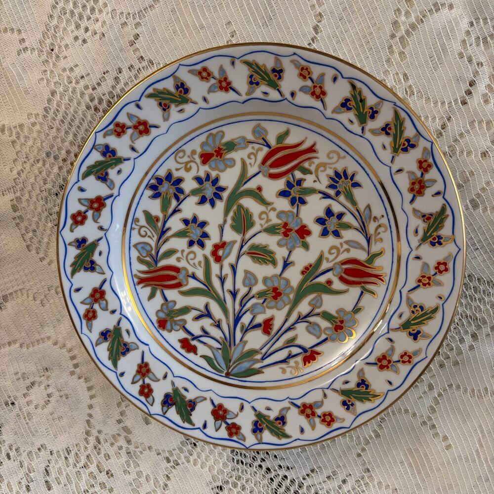 Turkish Kutahya Hand Painted 9" Porcelain Decorative Wall Plate Red Tulip